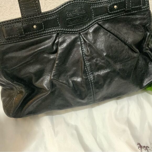 Coach 13914 Black Leather Pleated Garnet Satchel Nickel TurnLock Handbag - Picture 5 of 10